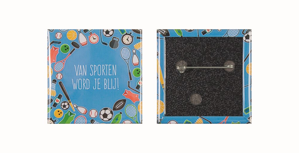 Vierkante button met dubbel gezekerde speld - 52mm