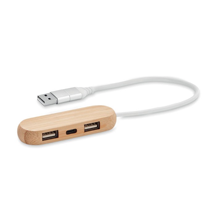 Bamboe USB-Hub | 3 poorten Bamboe USB-Hub | 3 poorten