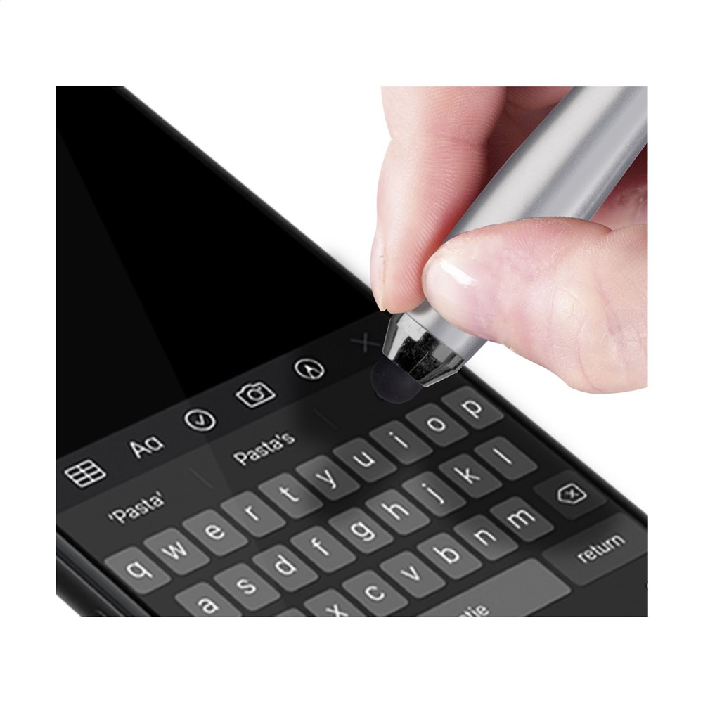 Zilveren pen met gekleurde grip en touch