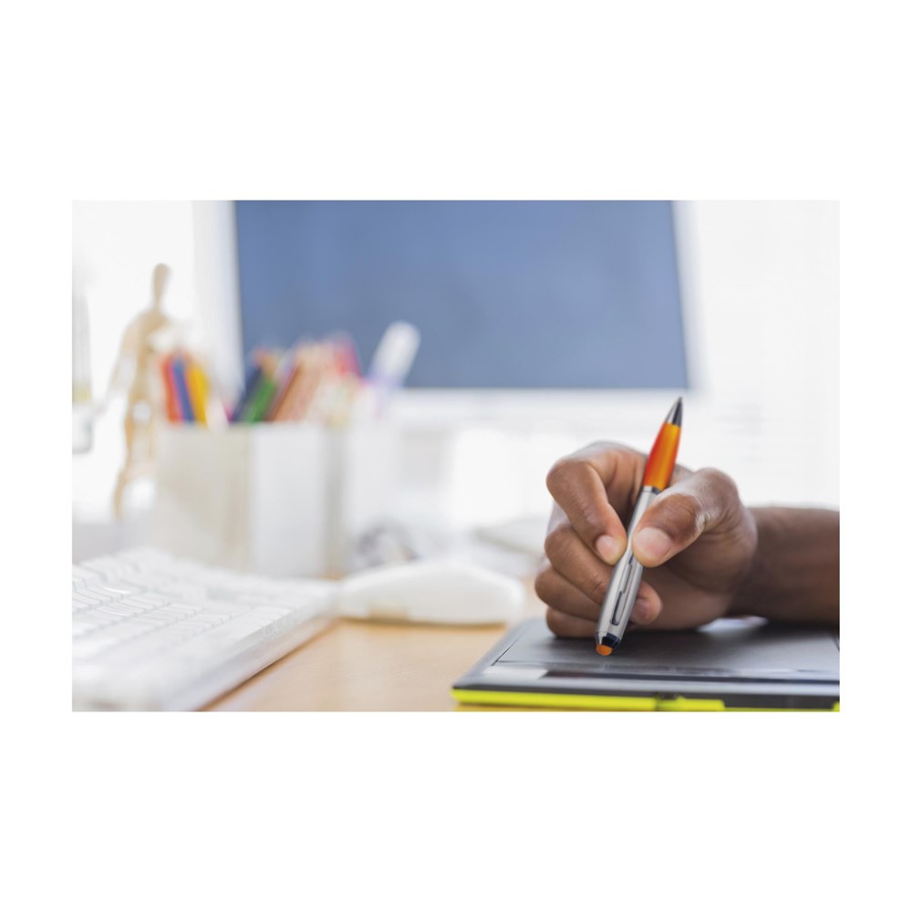 Zilveren pen met gekleurde grip en touch