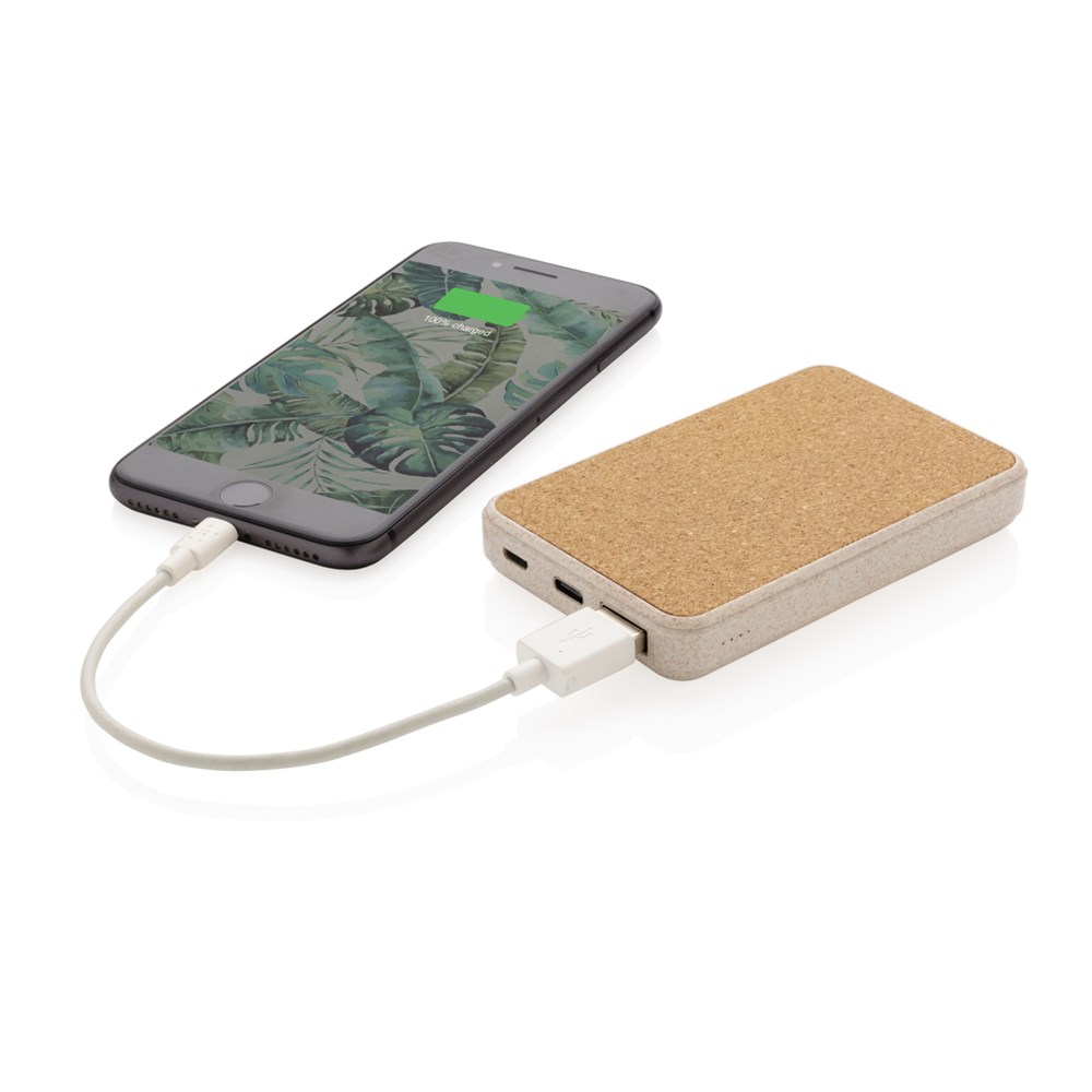 Zakformaat powerbank van kurk en tarwestro -  5000 mAh 