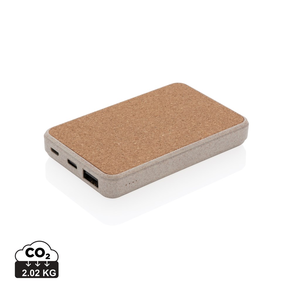 Zakformaat powerbank van kurk en tarwestro -  5000 mAh 