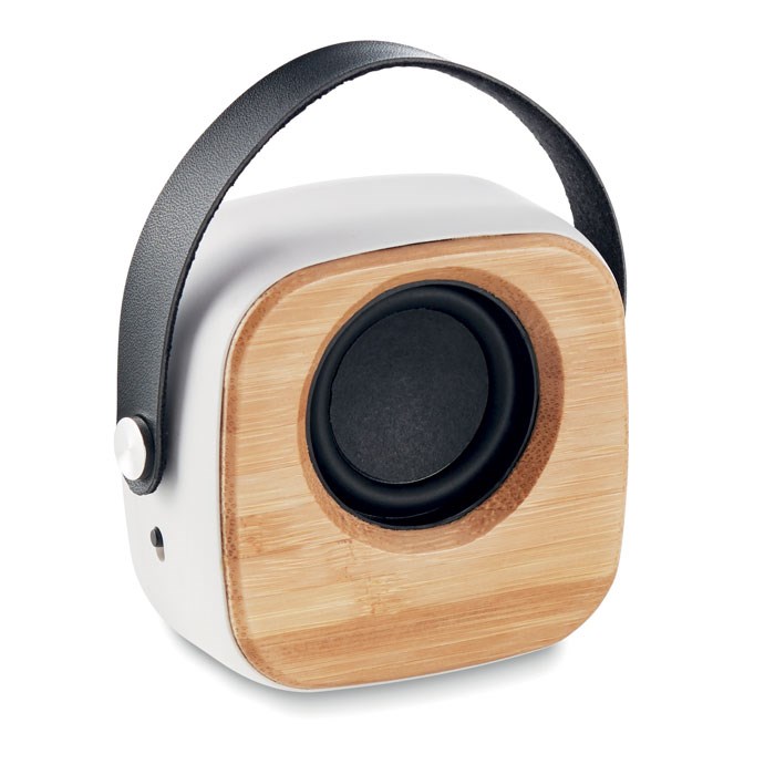 Speaker met bamboe en PU draagriem