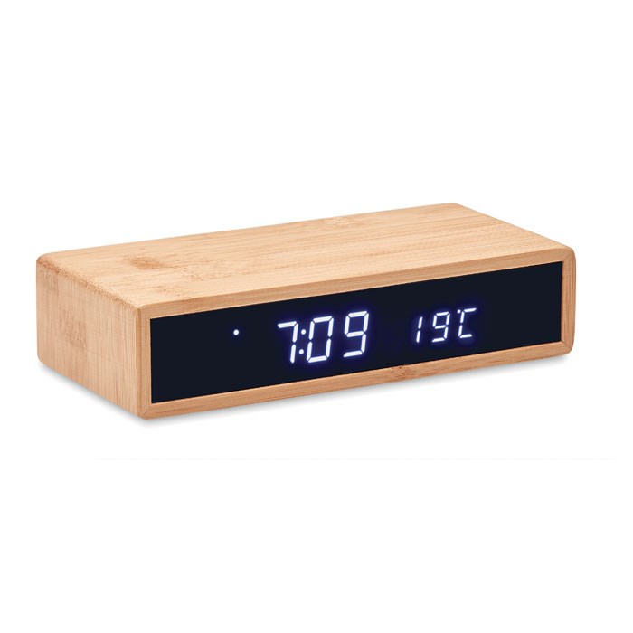 Bamboe alarm klok met draadloos oplader