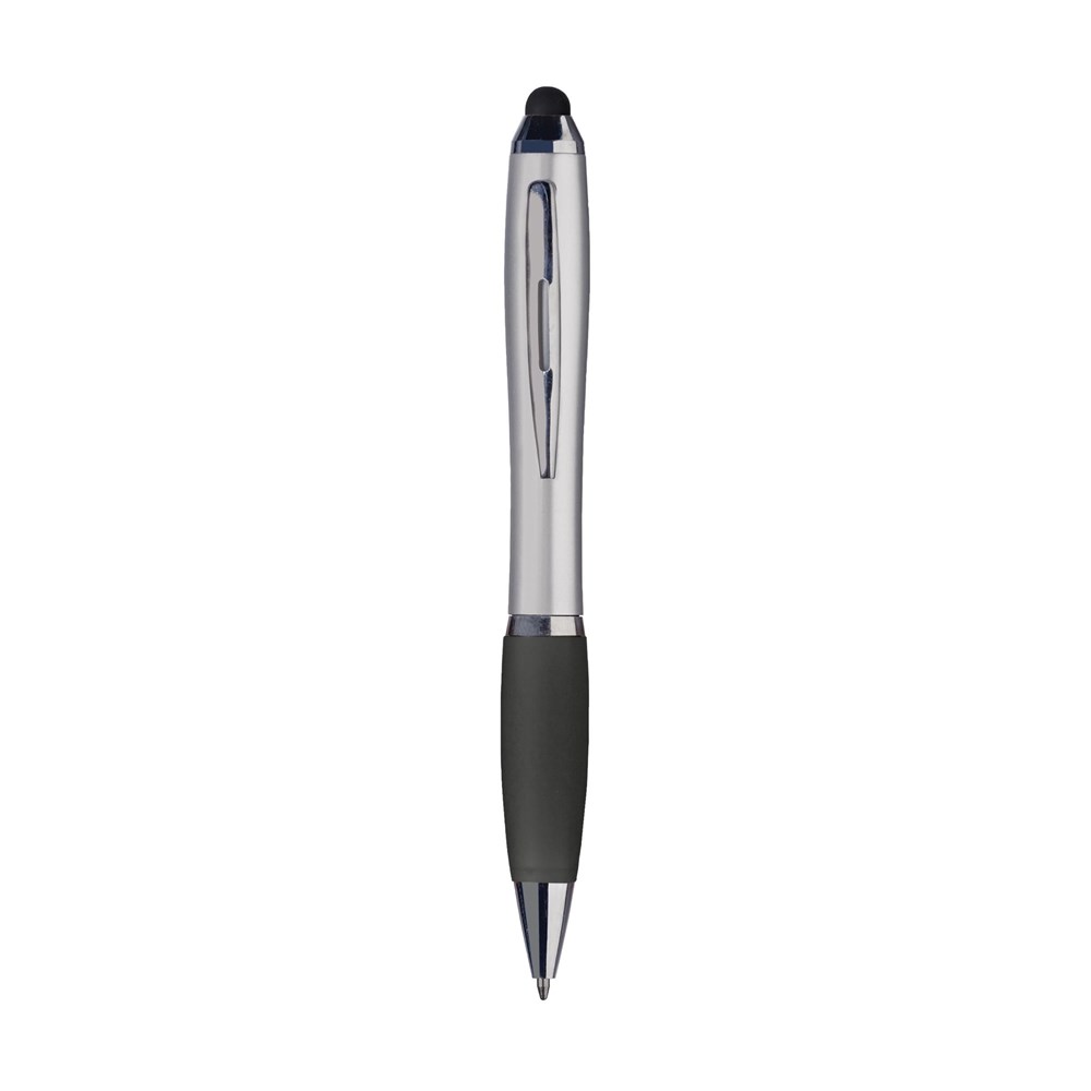 Zilveren pen met gekleurde grip en touch