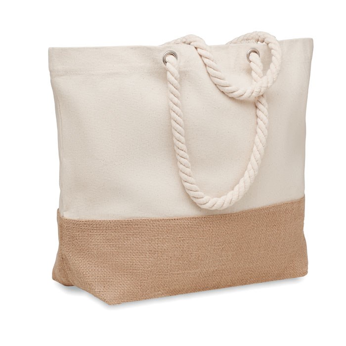 Strandtas van canvas en jute - 280 gr/m2