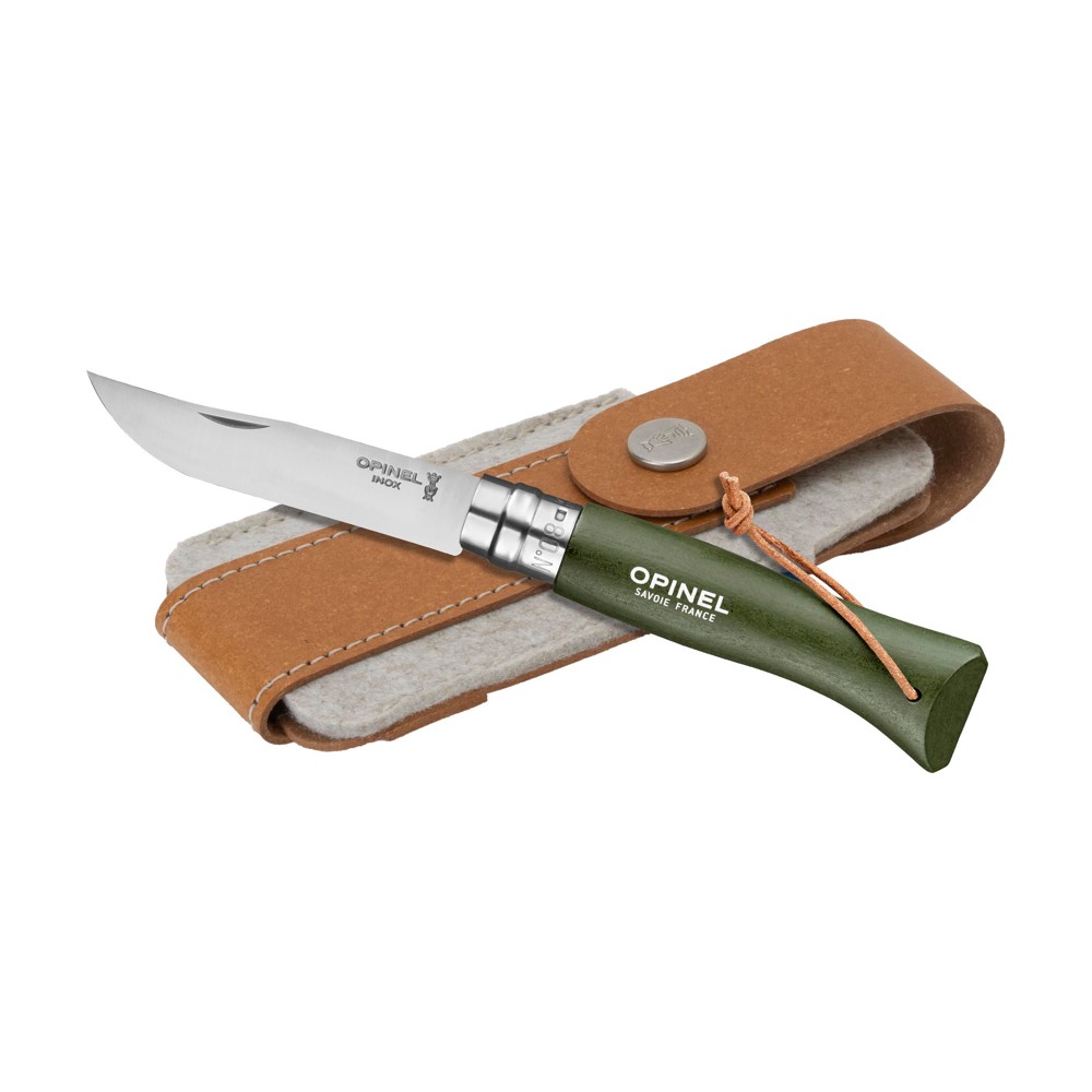 Opinel Colorama No 08 zakmes in een  riemetui