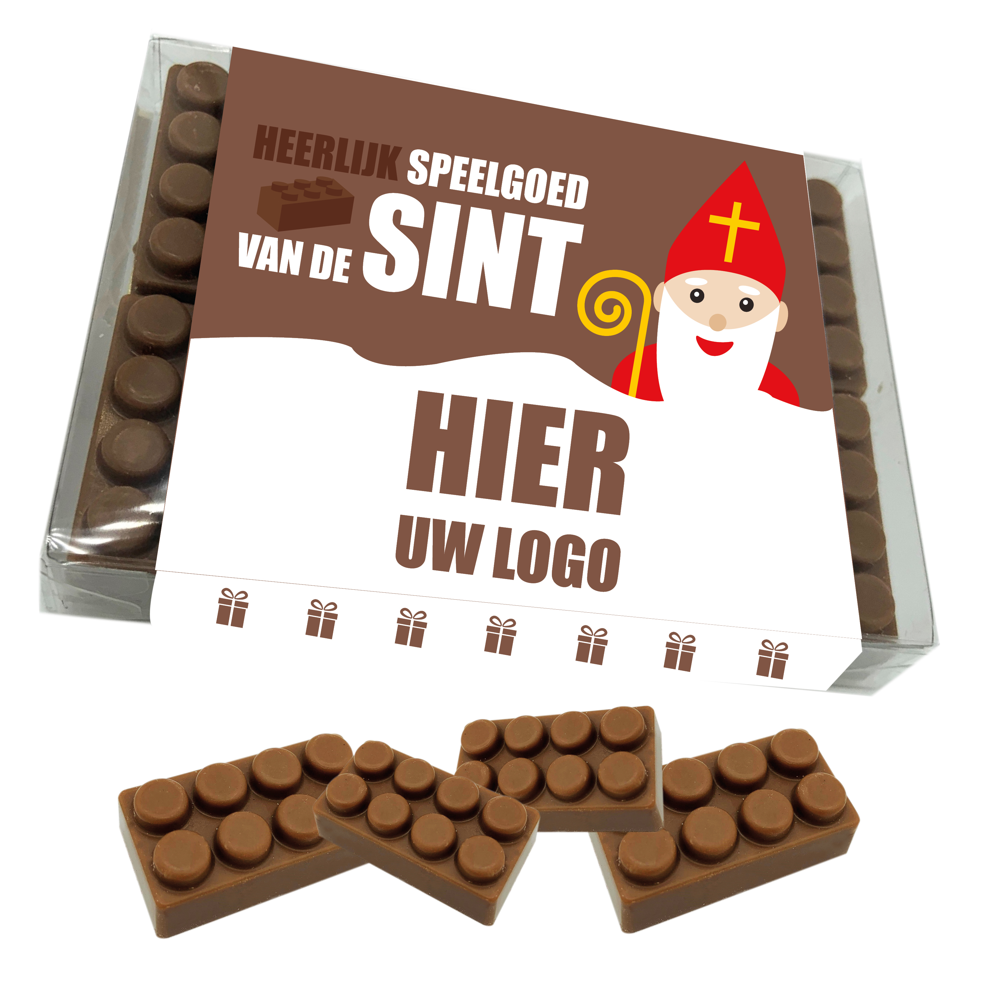 Doosje met 10 chocolade legoblokjes