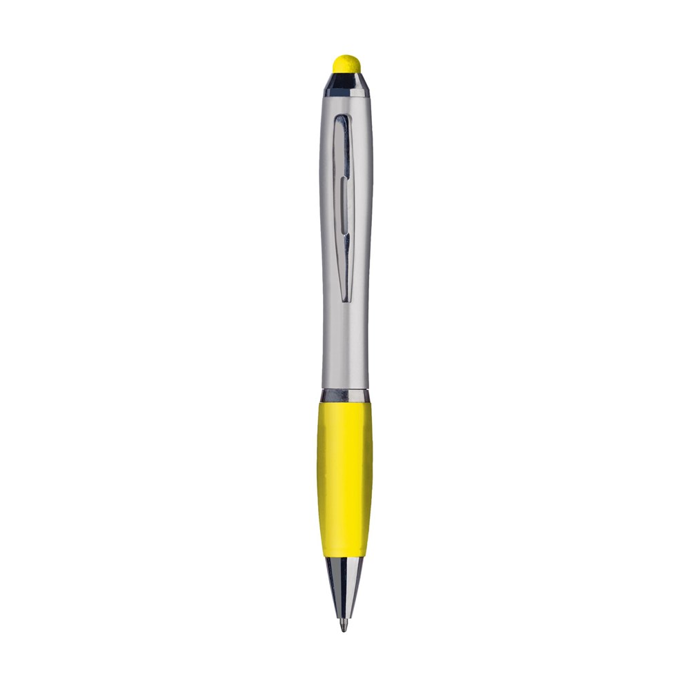 Zilveren pen met gekleurde grip en touch