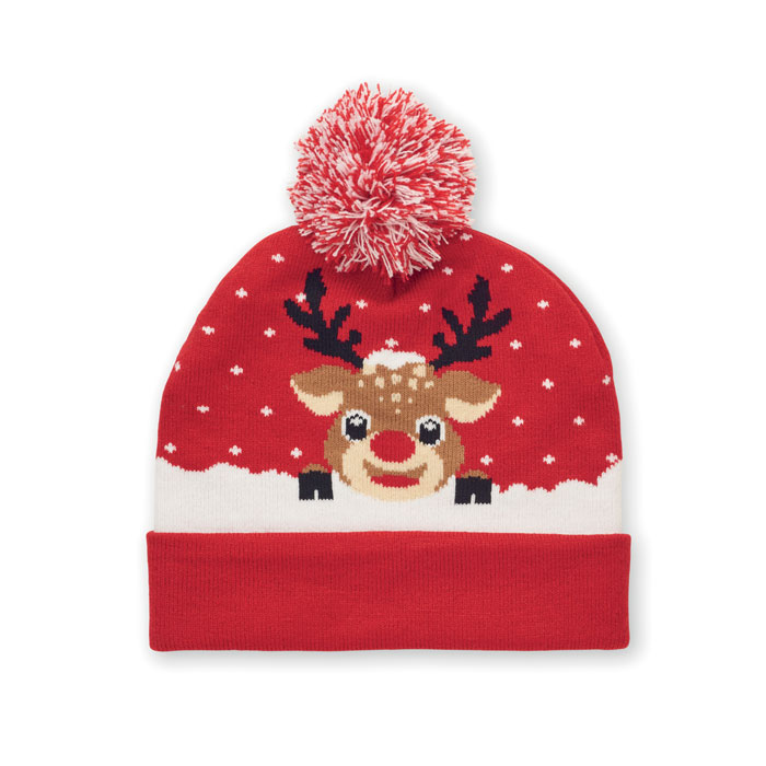 Gebreide kerstmuts met pompom