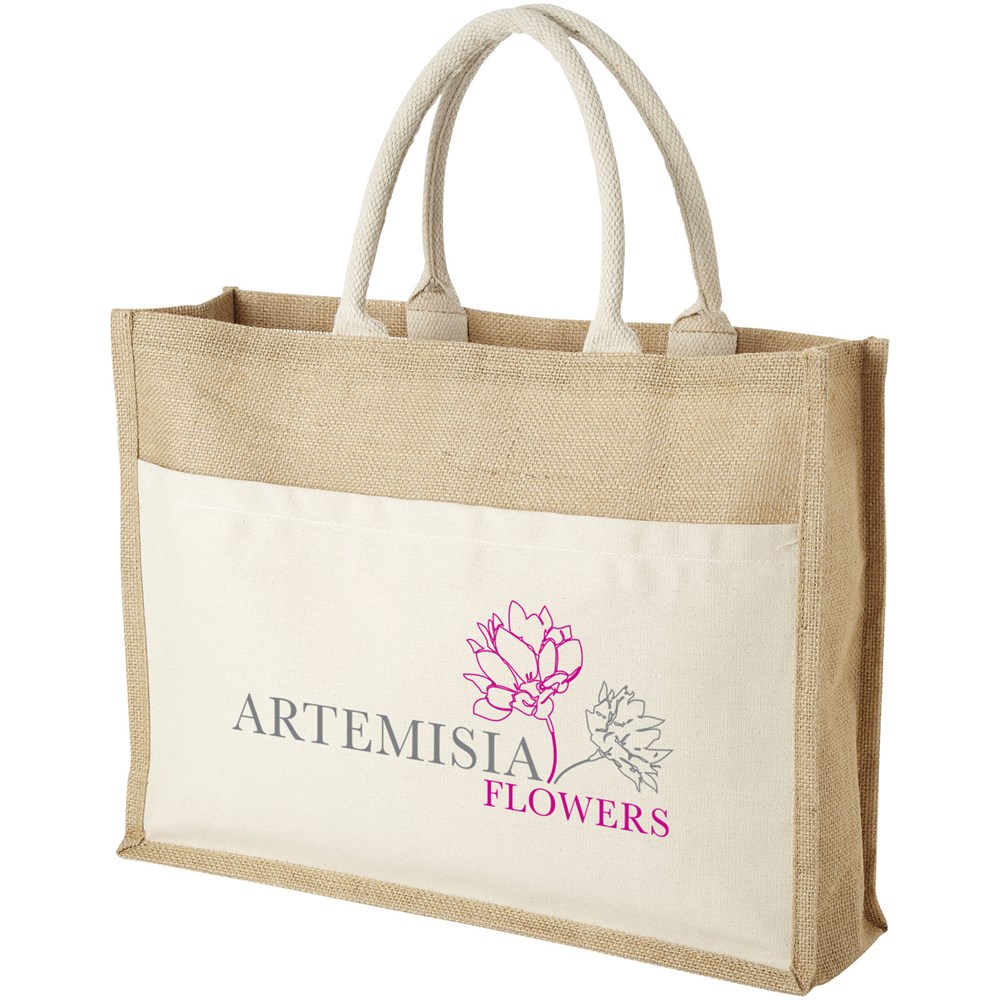 Jute draagtas met katoenen vak  - 18L Jute draagtas met katoenen vak  - 18L
