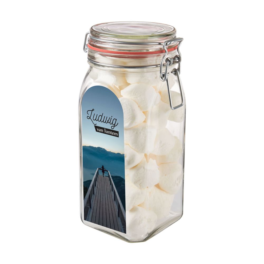 Weckpot 1,5 liter, gevuld met snoep