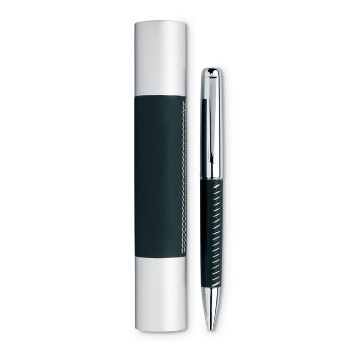 Balpen met lederen afwerking in koker