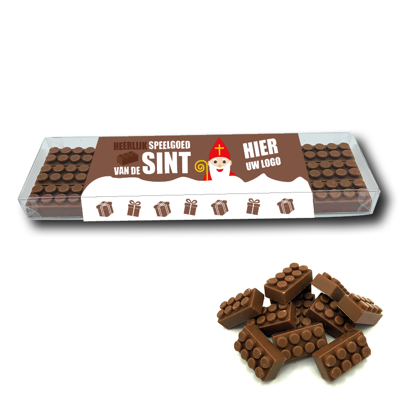 Doosje met 18 chocolade legoblokjes