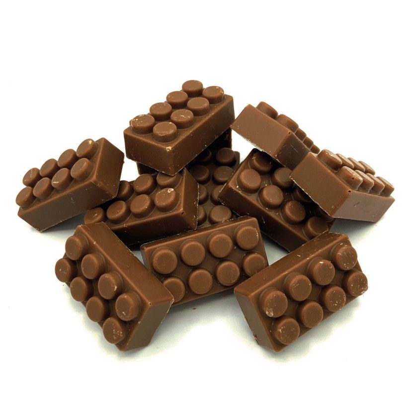 Doosje met 10 chocolade legoblokjes