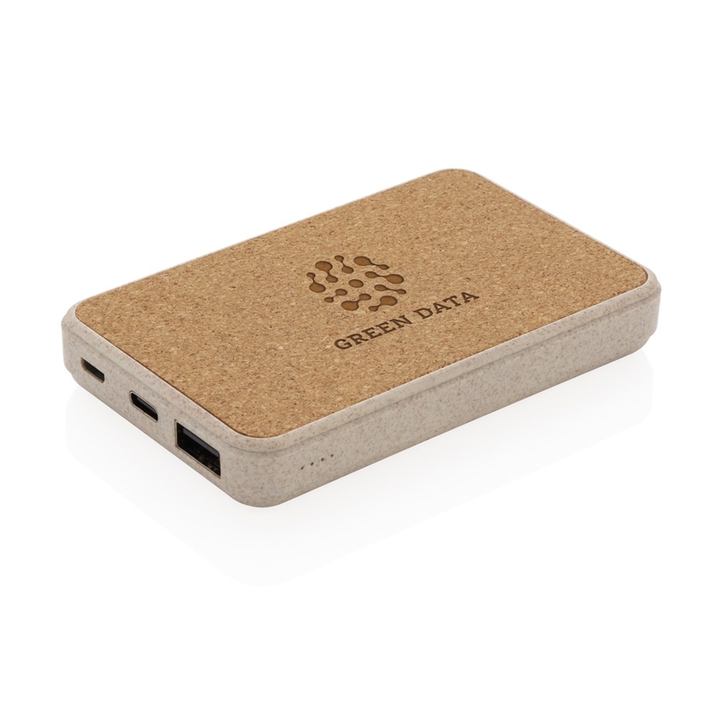 Zakformaat powerbank van kurk en tarwestro -  5000 mAh 