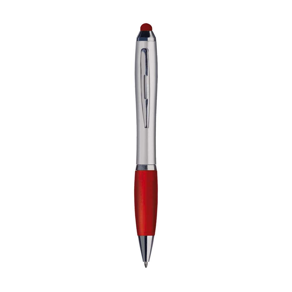 Zilveren pen met gekleurde grip en touch
