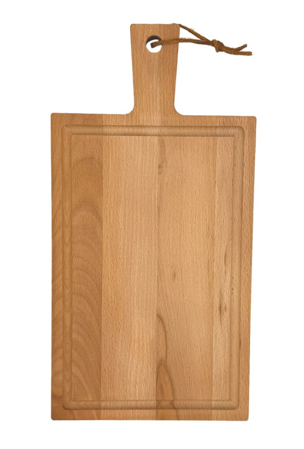 Beuken plank met handvat en leren koord - 37 x 19 cm Beuken plank met handvat en leren koord - 37 x 19 cm