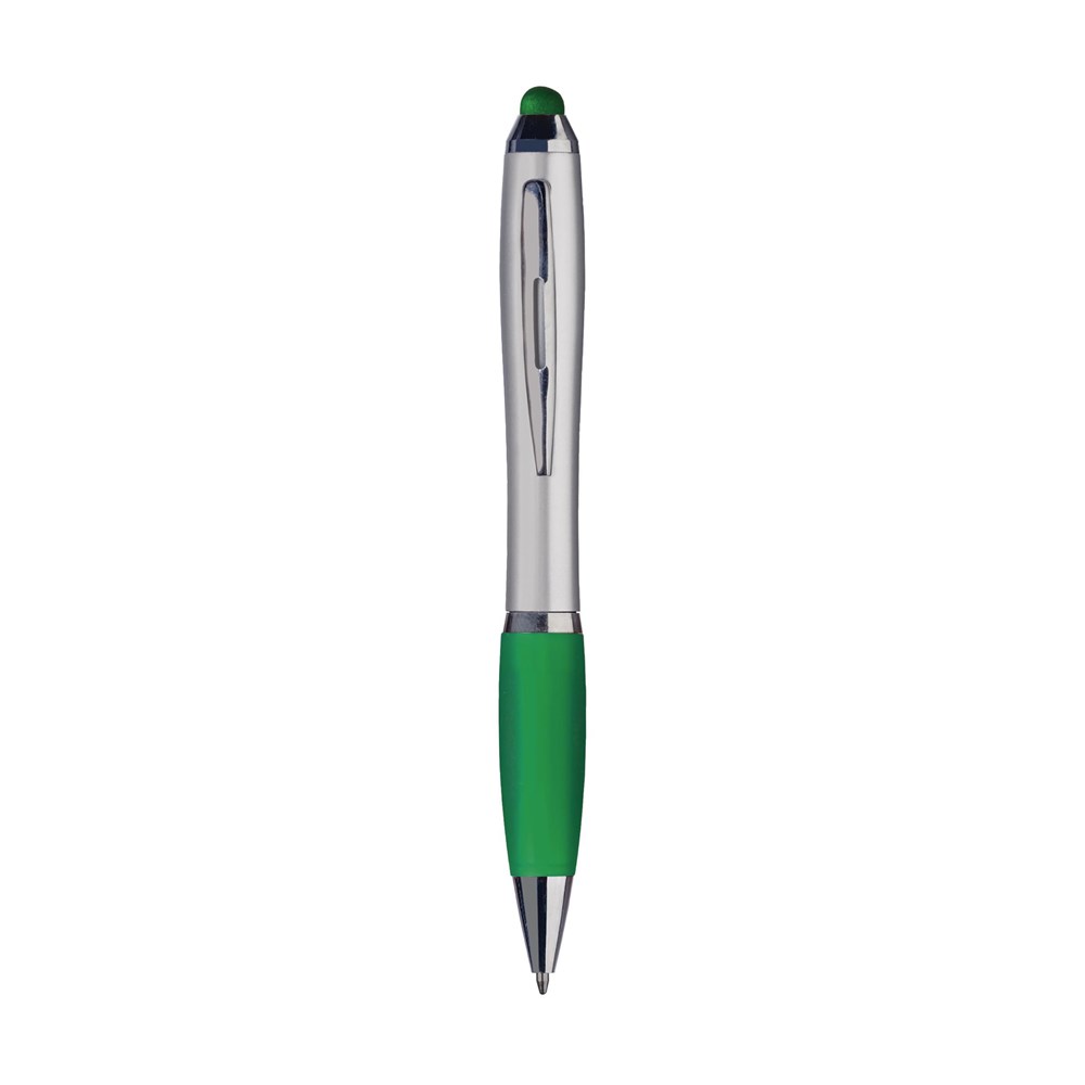 Zilveren pen met gekleurde grip en touch