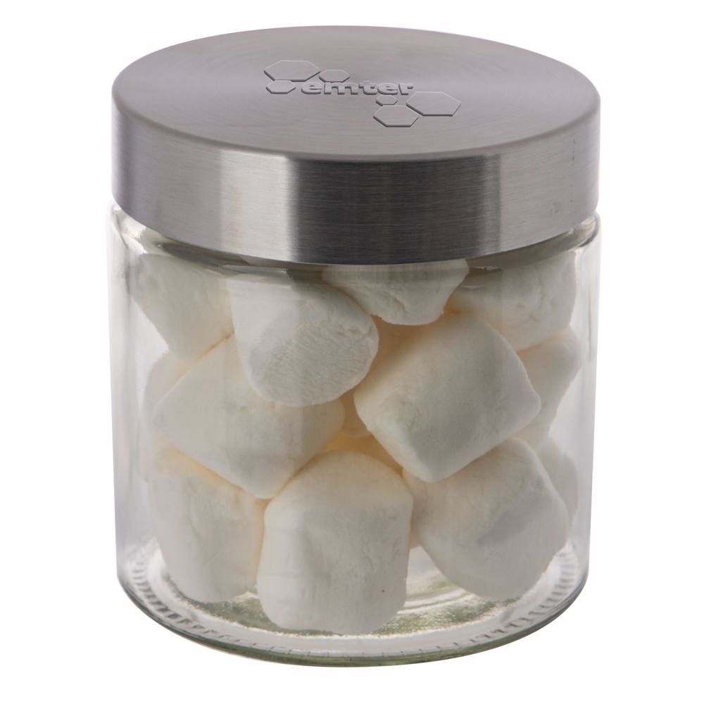 Glazen pot 0,9 liter met embossing, gevuld met snoep