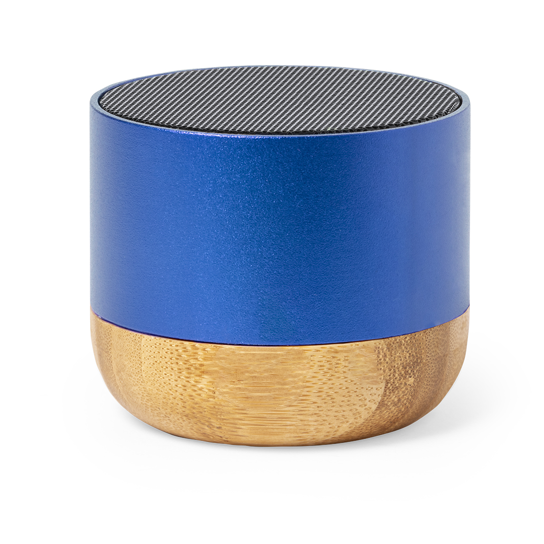 Gekleurde aluminium speaker met bamboe basis