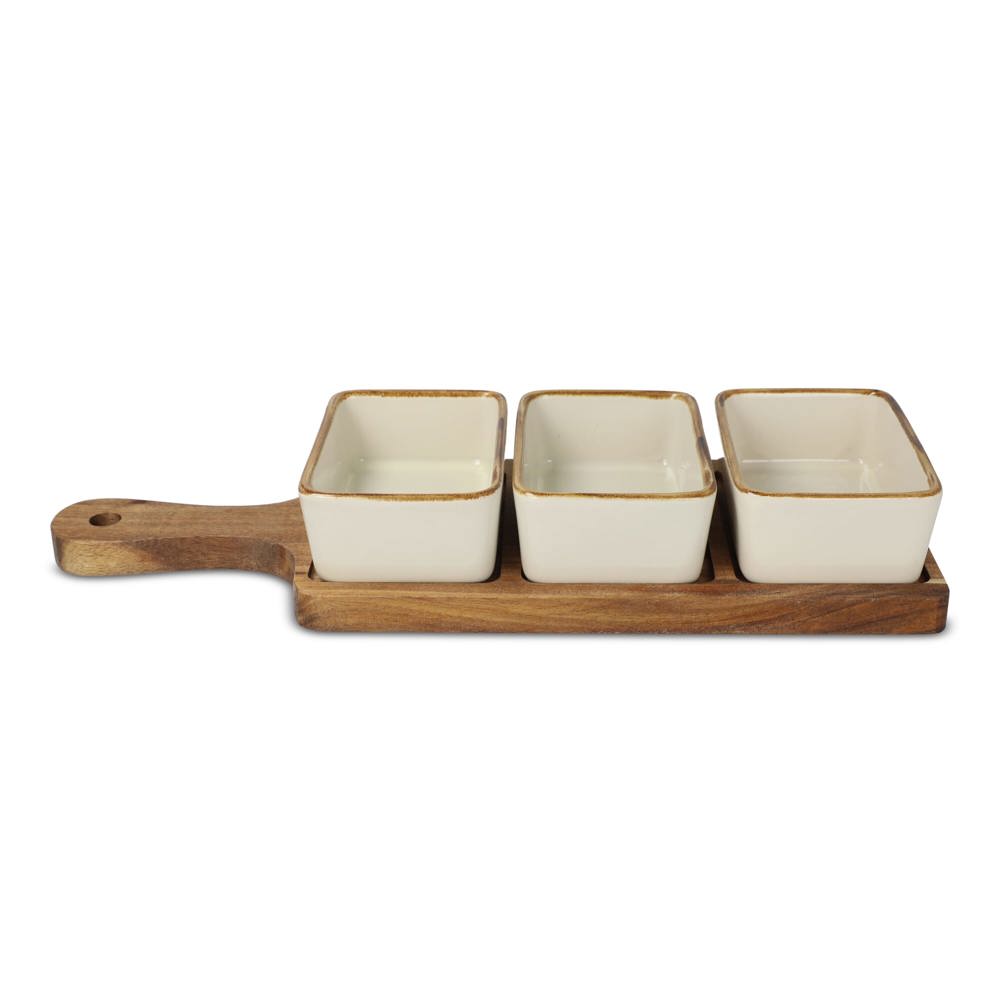 InSideOut houten serveerplank met 3 keramische schaaltjes