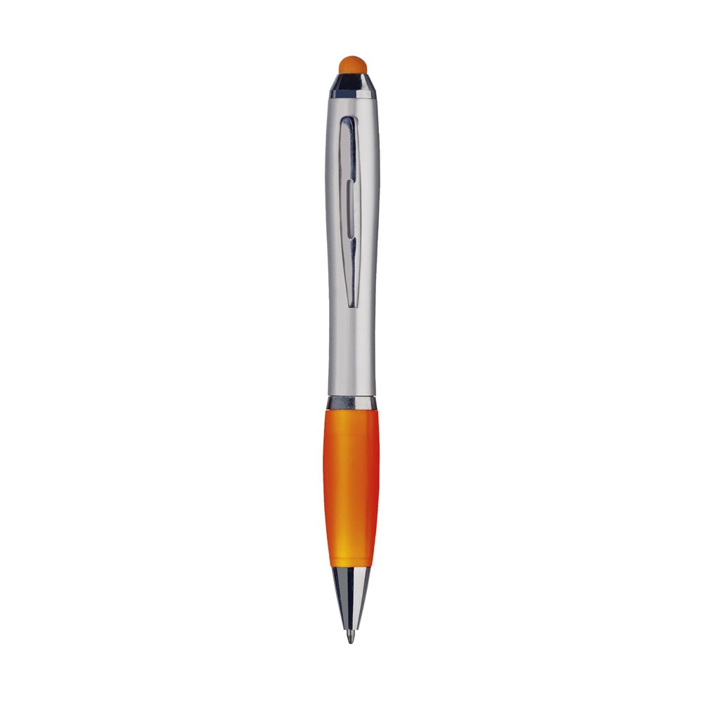 Zilveren pen met gekleurde grip en touch