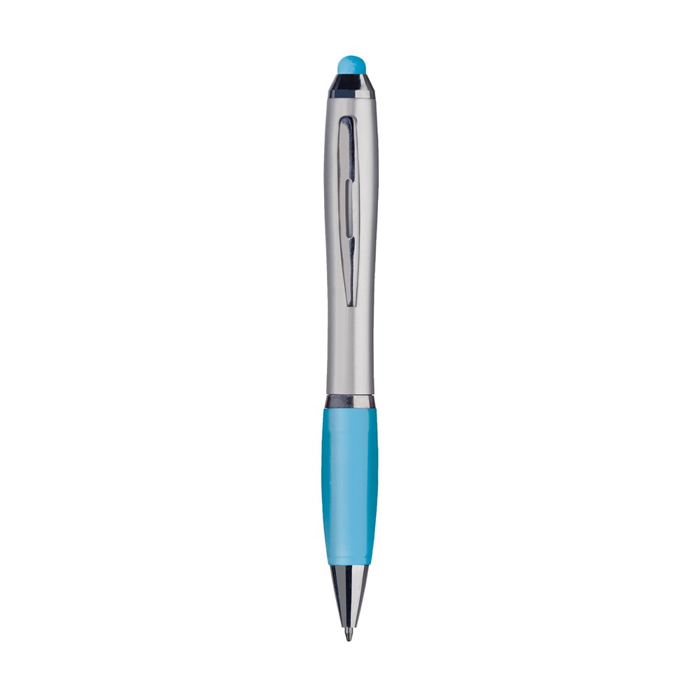 Zilveren pen met gekleurde grip en touch