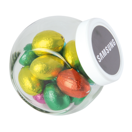 Glazen snoeppot 395 ml. met divers Europees snoep (B)