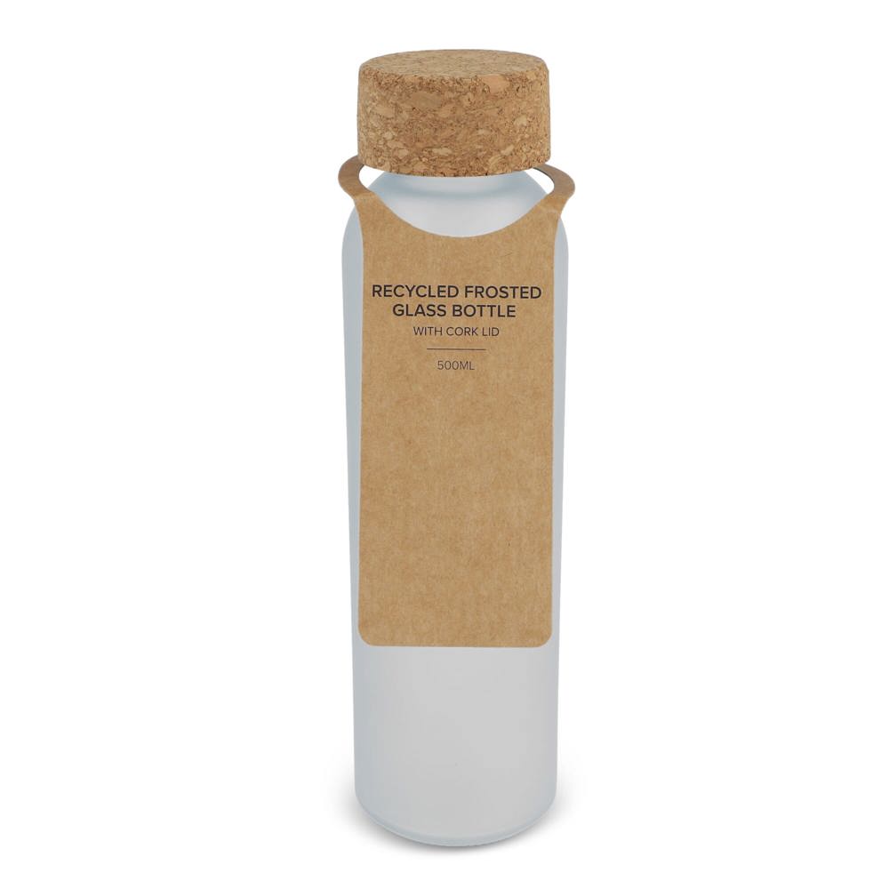 Matglazen gerecycled fles met kurken dop 500ml