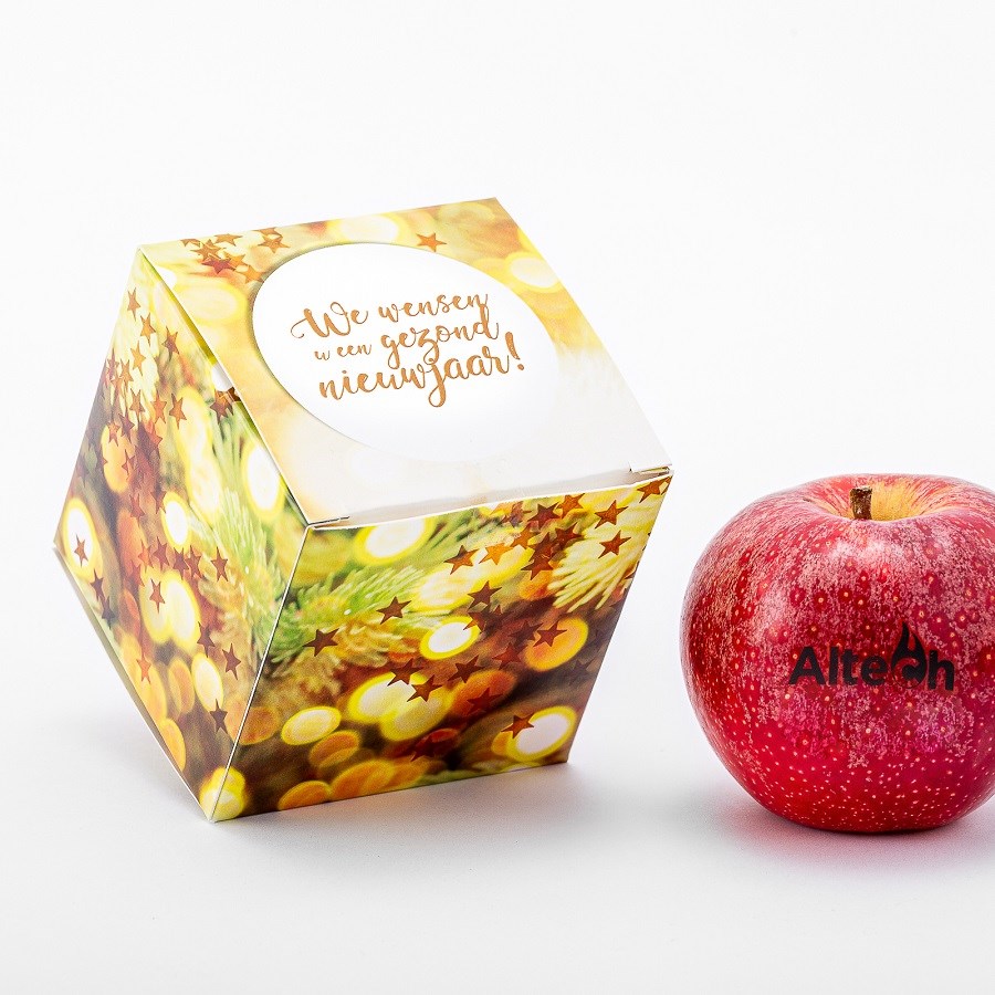 Bedrukte appel in een full colour doosje