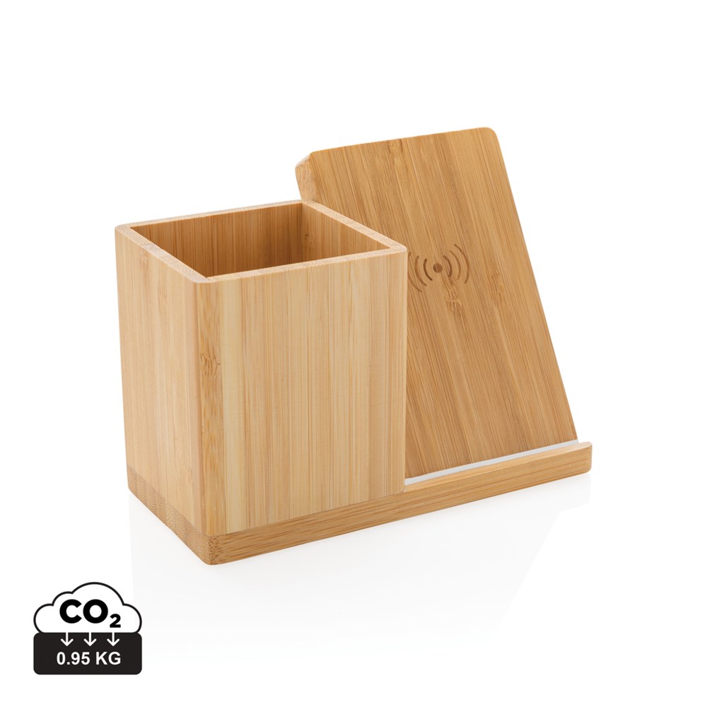 Bamboe draadloze snellader met pennenhouder - 10W