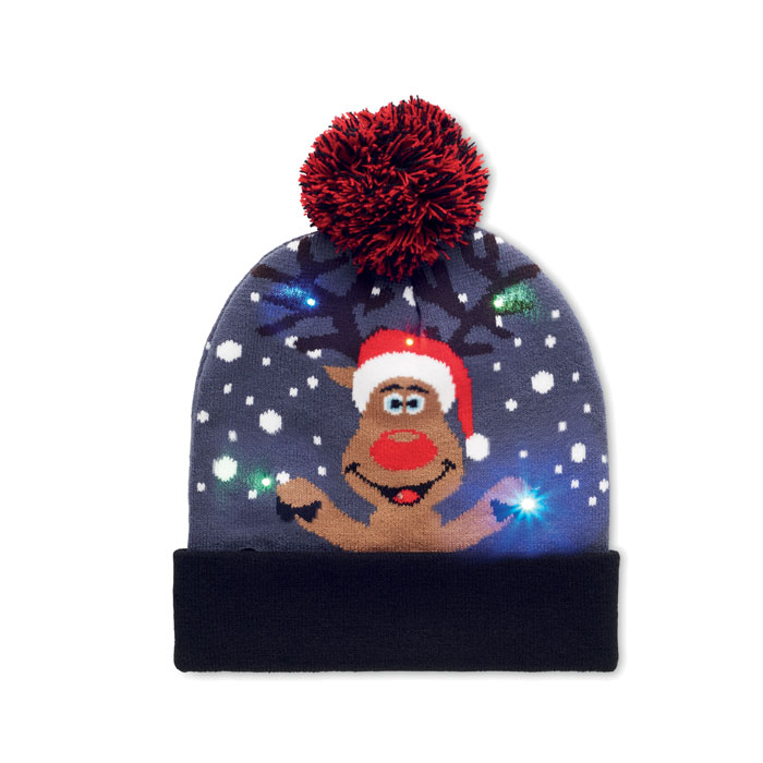 Kerstmuts met 6 LED lichtjes en pompom